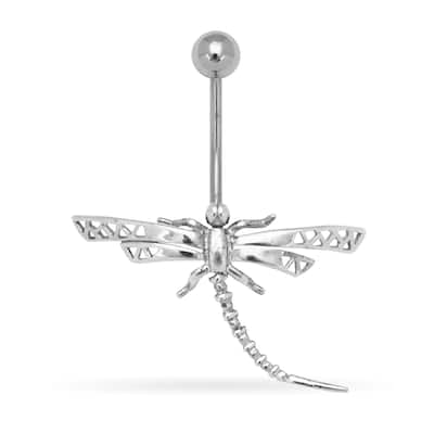 14k Gold 14-Gauge Dragonfly Drop Body Jewelry Belly Ring (yellow or white) - White