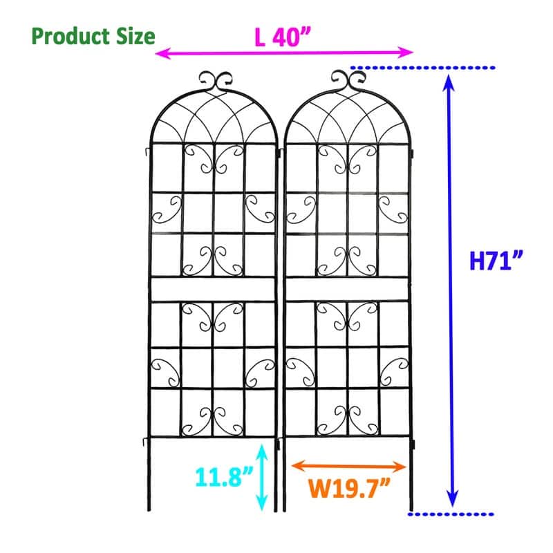 71" x 19.7" Balck Metal Garden Trellis for Climbing Plants Outdoor Flower Support （2 Pack）