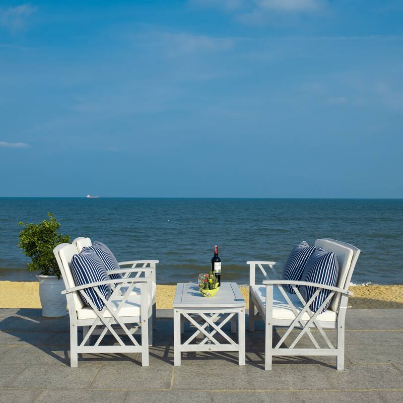 SAFAVIEH Outdoor Fontana 4-piece Acacia Wood Patio Conversation Set