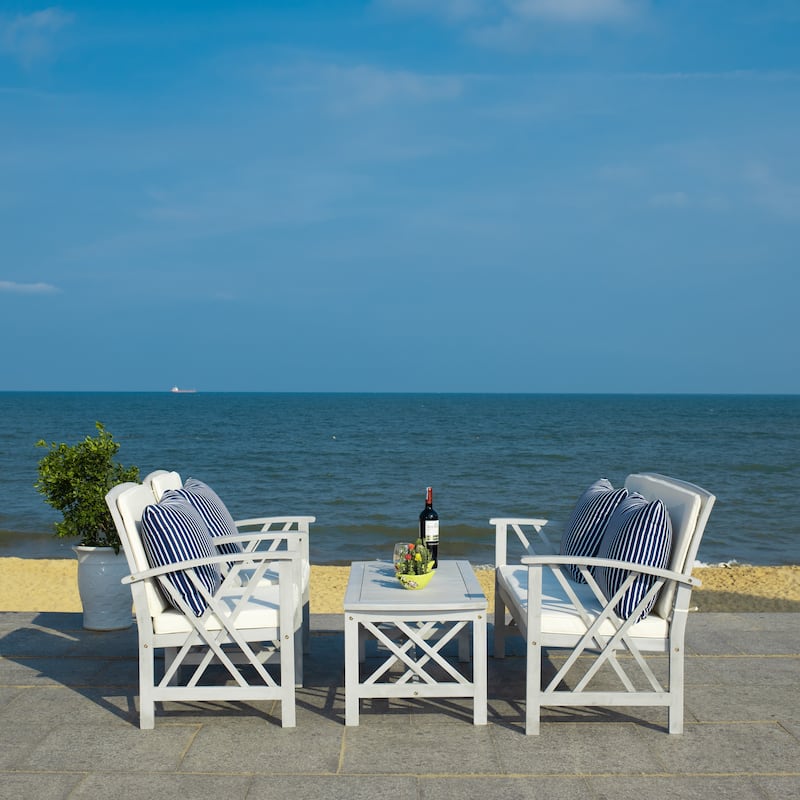 SAFAVIEH Outdoor Fontana 4-piece Acacia Wood Patio Conversation Set