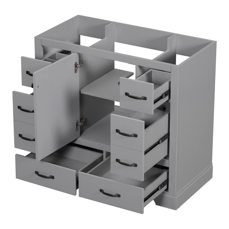 Modern 36 inch Bathroom Vanity Base without Sink, Bathroom Storage Cabinet with 6 Drawers and Adjustable Shelf