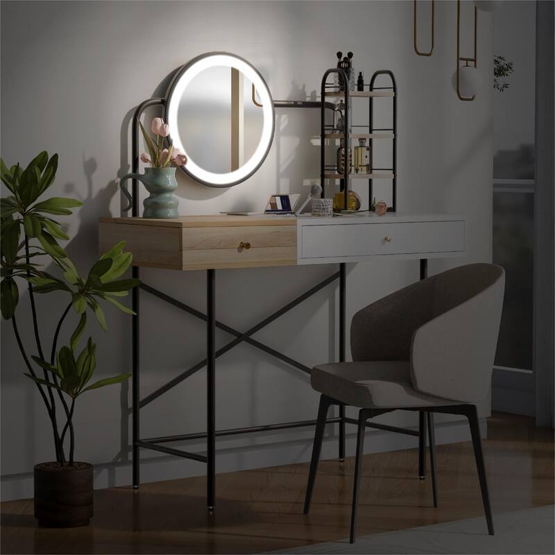 40" Black Vanity Desk Lighted Mirror & Wireless Charging