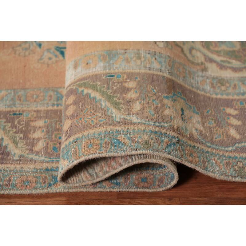 Handmade Orange Tabriz Persian Vintage Wool Carpet - 6'4" x 9'9"