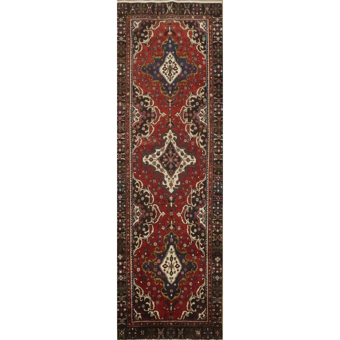 Hand Knotted Oriental 100% Wool Carpet Traditional Tribal Red Tabriz Runner Rug - 10' 5'' X 3' 3''