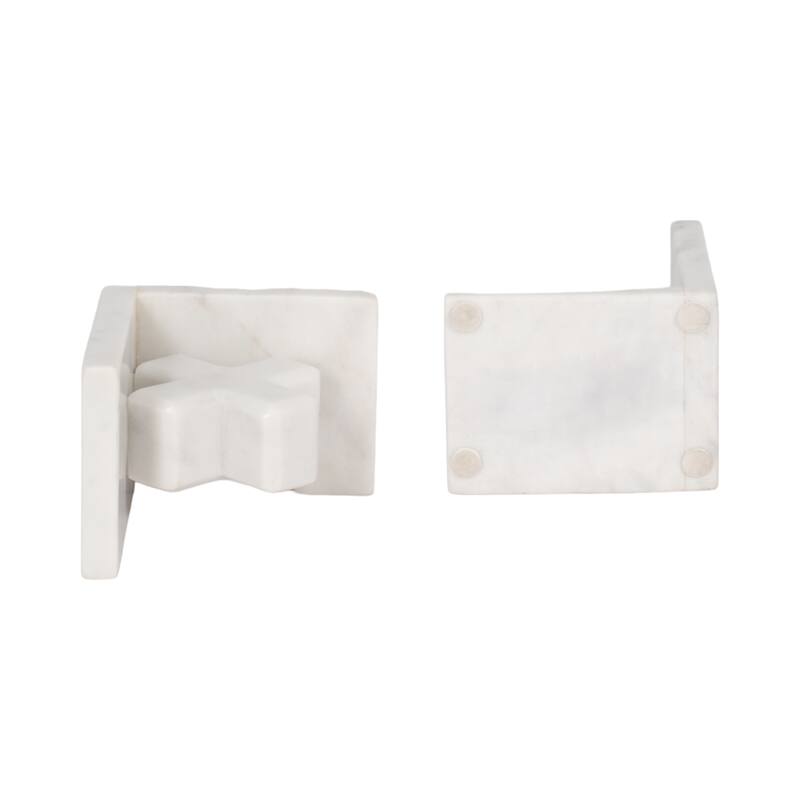 Sagebrook Home Chic Marble X and O Bookends, Sophisticated White, 5-Inch - Elevate Your Shelves, Set of 2 - 5" x 4" x 5"