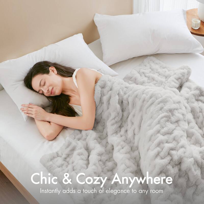 Madison Park Ruched Fur Throw