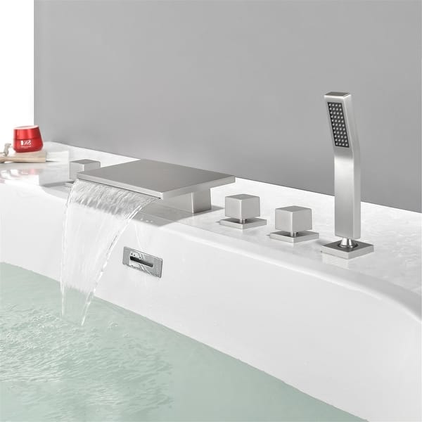 RsxPtyxagoros Roman Tub Faucet – 2 Cross Handles, 4-Hole Deck Mount, With Hand Shower, Solid Brass, Chrome Finish, Ceramic Disc Valves