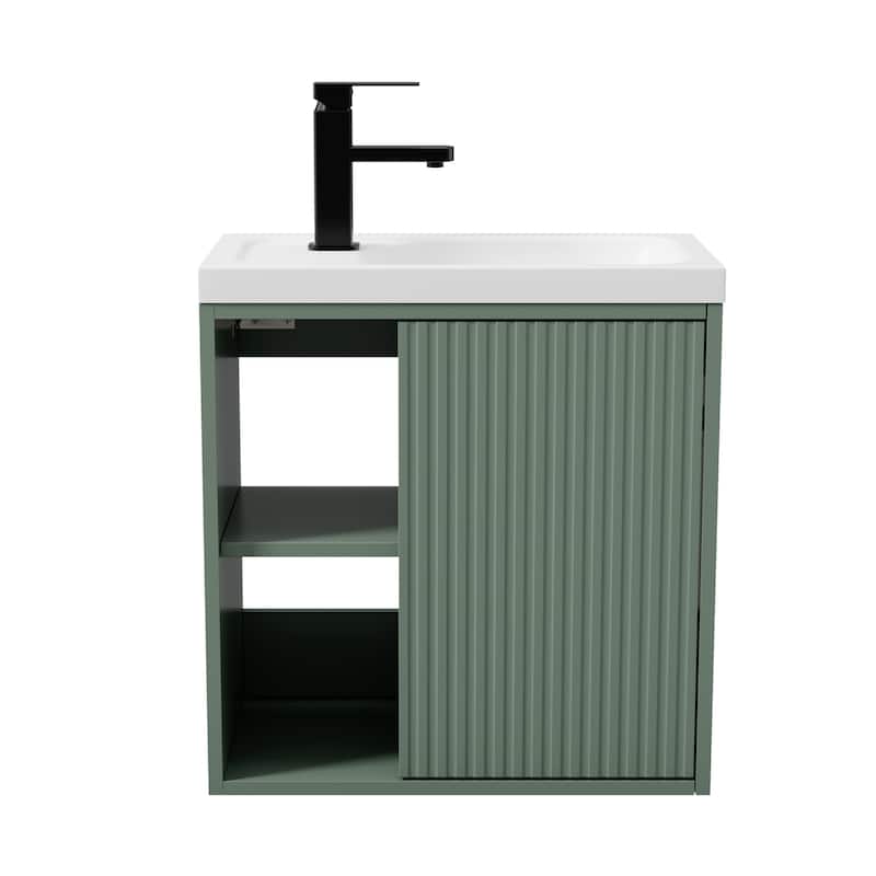 Single-Door Vertical Stripe Wall Cabinet with Integrated Basin