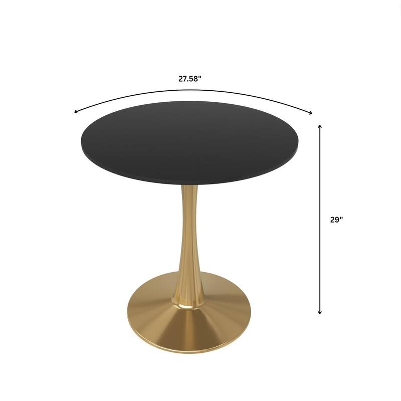 LeisureMod Bristol 27" Round Dining Table for 4 with MDF Tabletop in Gold Steel Base for Kitchen & Dining Room