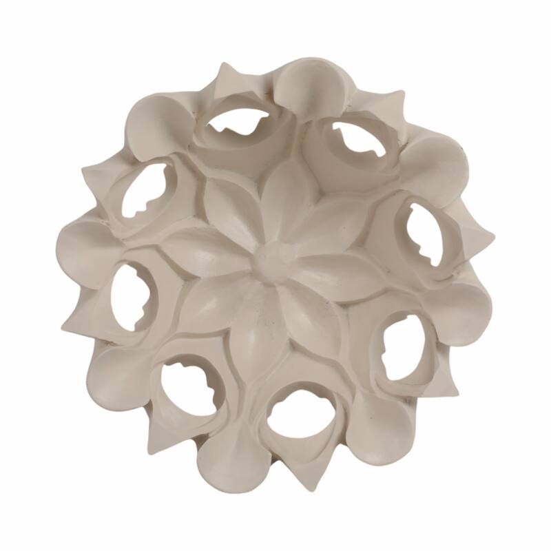 Artistic Decorative Bowl with Sculptural Cut-Out Design - 16", Tan