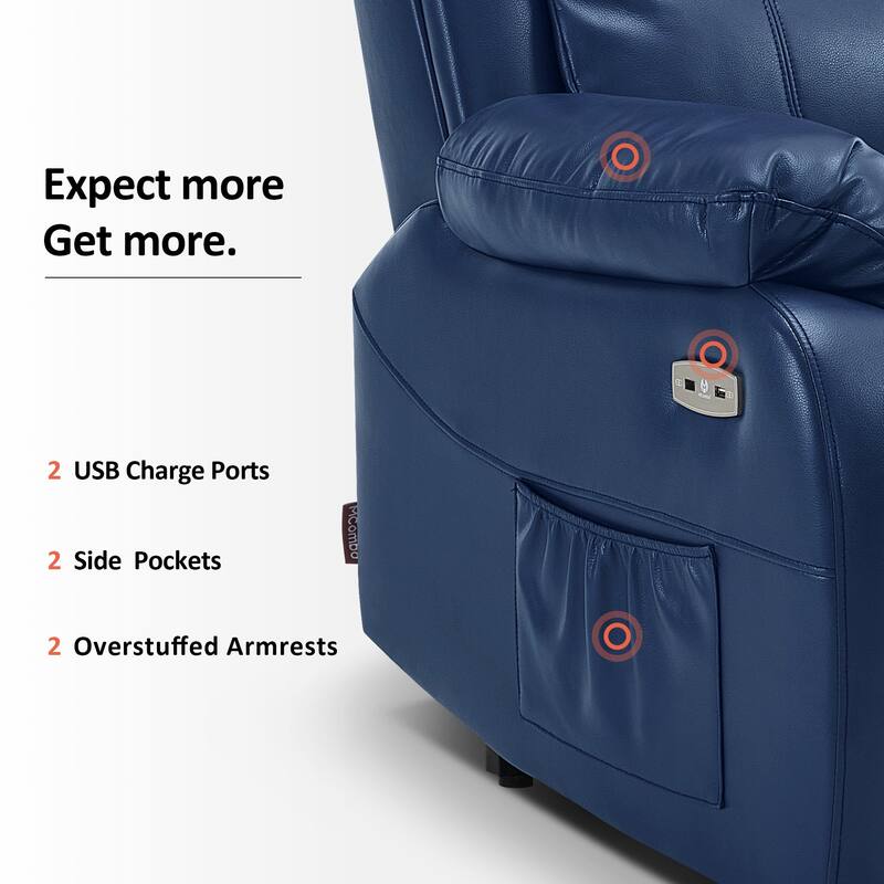 MCombo Small Sized Power Lift Recliner Chair with Massage and Heat, USB Ports, Faux Leather 7409