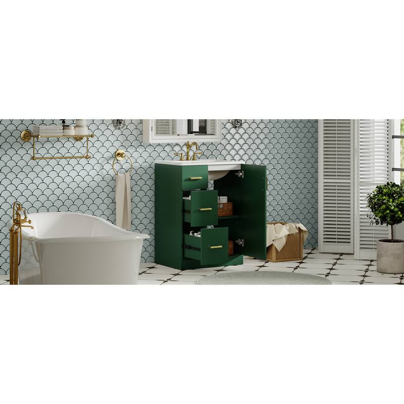 GDFStudio - Elmbrook Modern Bathroom Vanity with Ceramic Sink and 2 Storage Drawers & Soft-Closing Door - 24'W