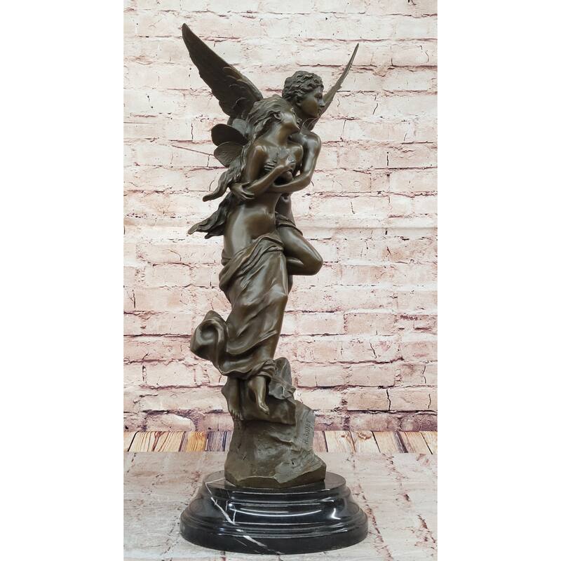 After Henri Godet Cupid And Psyche Romance Bronze Sculpture