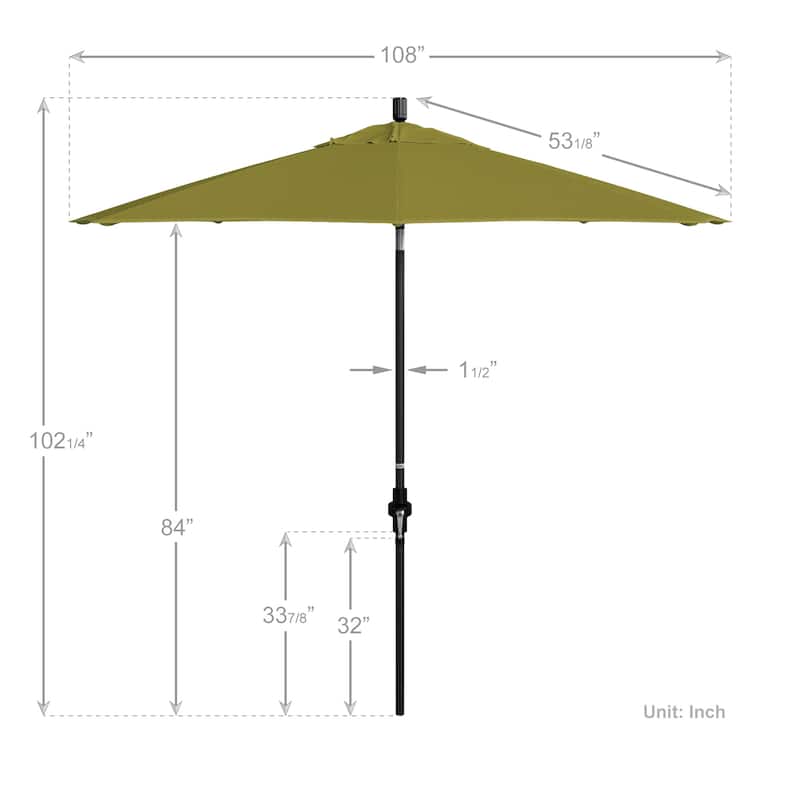California Umbrella 9' Rd Golden State Series Patio Umbrella Black Aluminum Frame Crank Lift Collar Tilt Sunbrella Cilantro