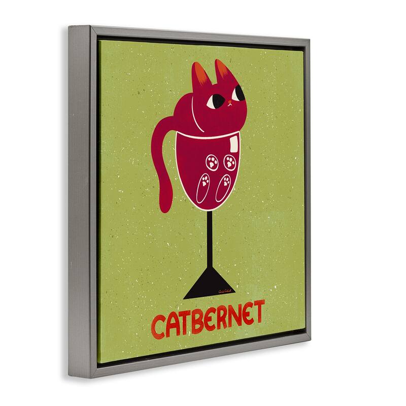 Stupell Catbernet Cat Wine Framed Floater Canvas Wall Art Design By Carrie Cantwell