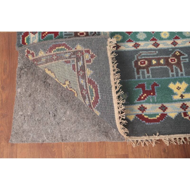Geometric Grey Kazak Area Rug Handmade Wool Carpet - 8'9"x 11'7"