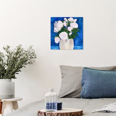 Wynwood Studio Canvas Floral and Botanical Elegant Floral Blue Blue and Cream White Modern & Contemporary Wall Art Canvas Print