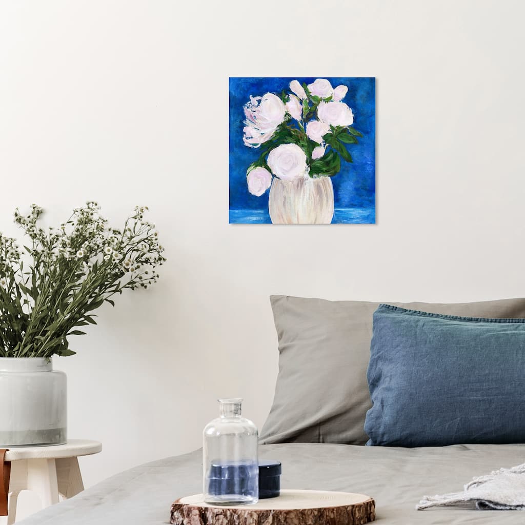 Wynwood Studio Canvas Floral and Botanical Elegant Floral Blue Blue and Cream White Modern & Contemporary Wall Art Canvas Print