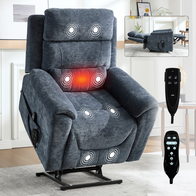 350 Lbs Leatherair Power Lift Recliner Chair,Heavy Duty Motion Mechanism With 8-Point Vibration Massage And Lumbar Heating