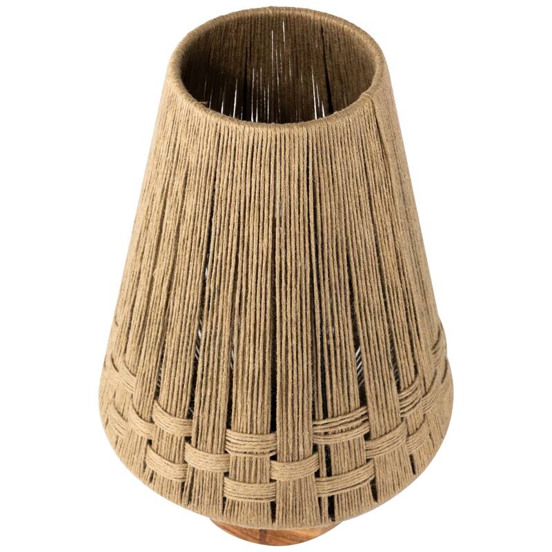 Iron & Jute Table Lamp With Wooden Base - 14.75" - Beige - 14.75
