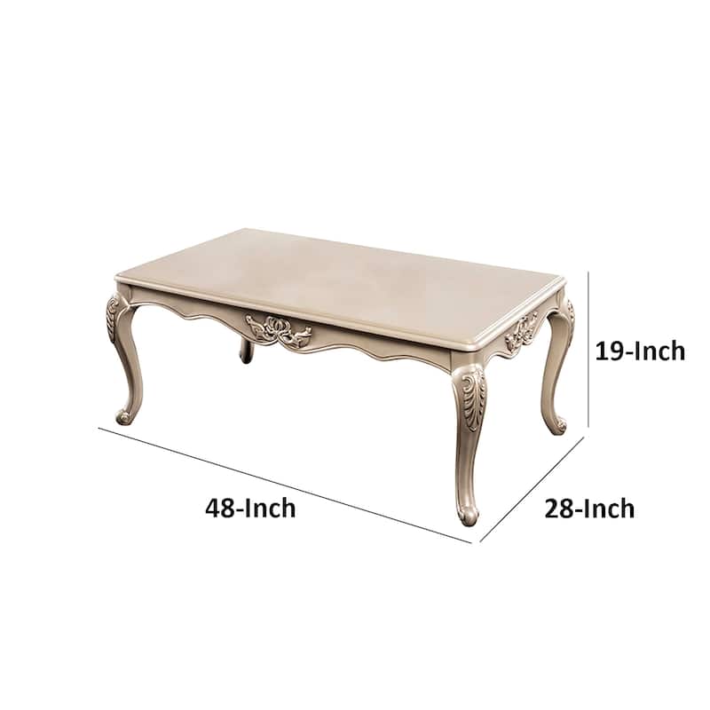 Ery Coffee Table, Champagne Wood Frame, Carved Details, 48 Inch