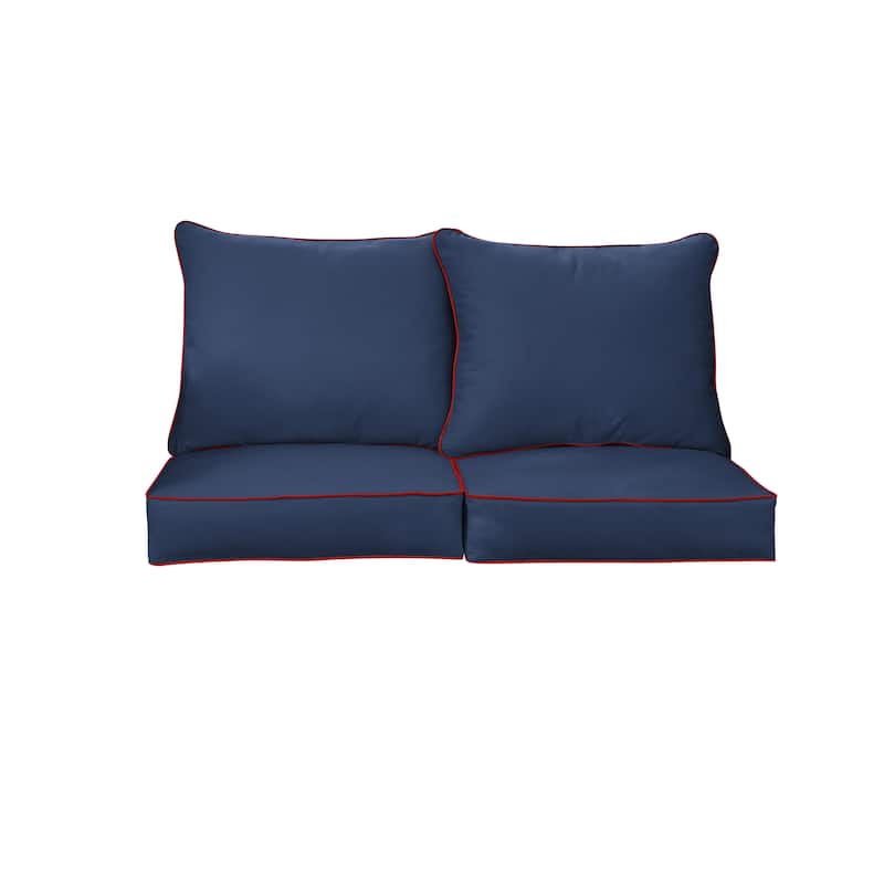 Sorra Home Sunbrella Outdoor Loveseat Pillow and Cushion Set - 23 in W x 25 in D x 5 in H - Canvas Jockey Blue Red