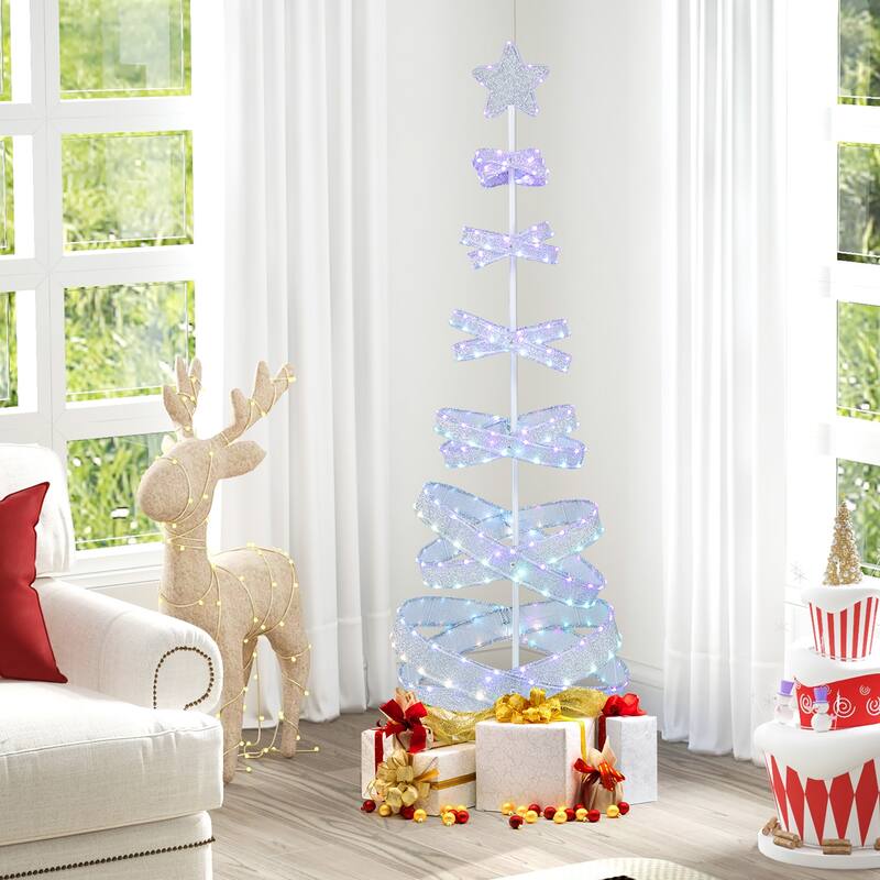 Gymax Pre-lit Spiral Christmas Tree Light Up Artificial Tree w/ 341