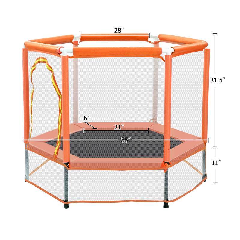 55" Toddlers Trampoline with Safety Enclosure Net and Balls, Indoor Outdoor Mini Trampoline for Kids
