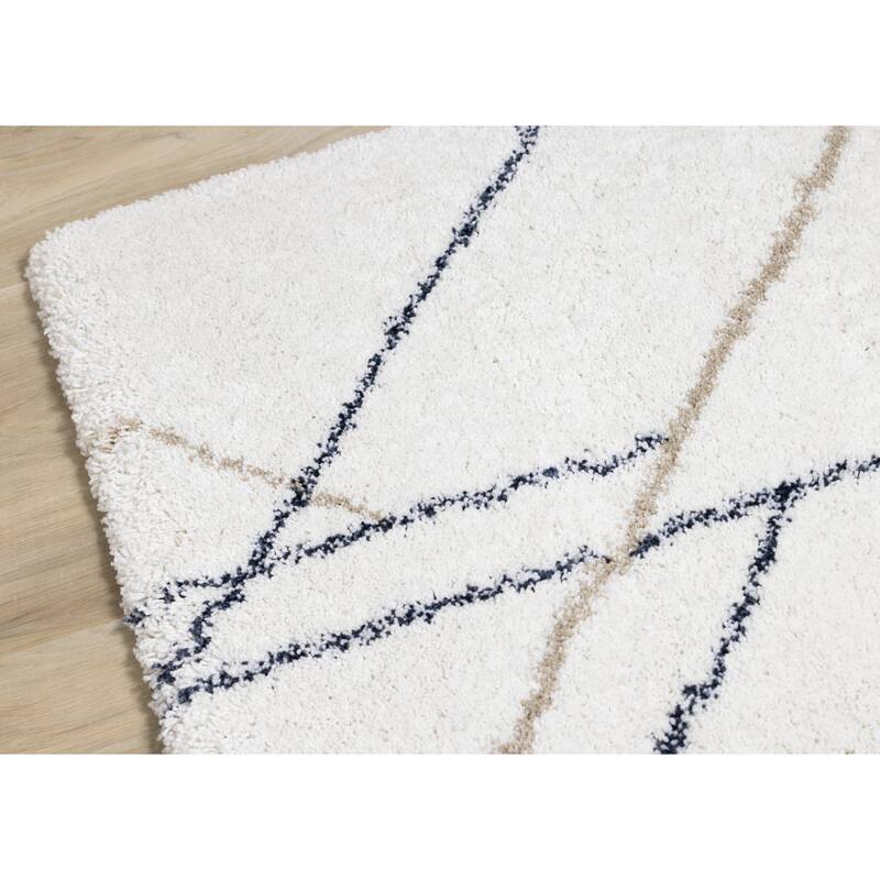 Shiloh Collection - White Blue Taupe Simple Super Soft Thick Area Rug