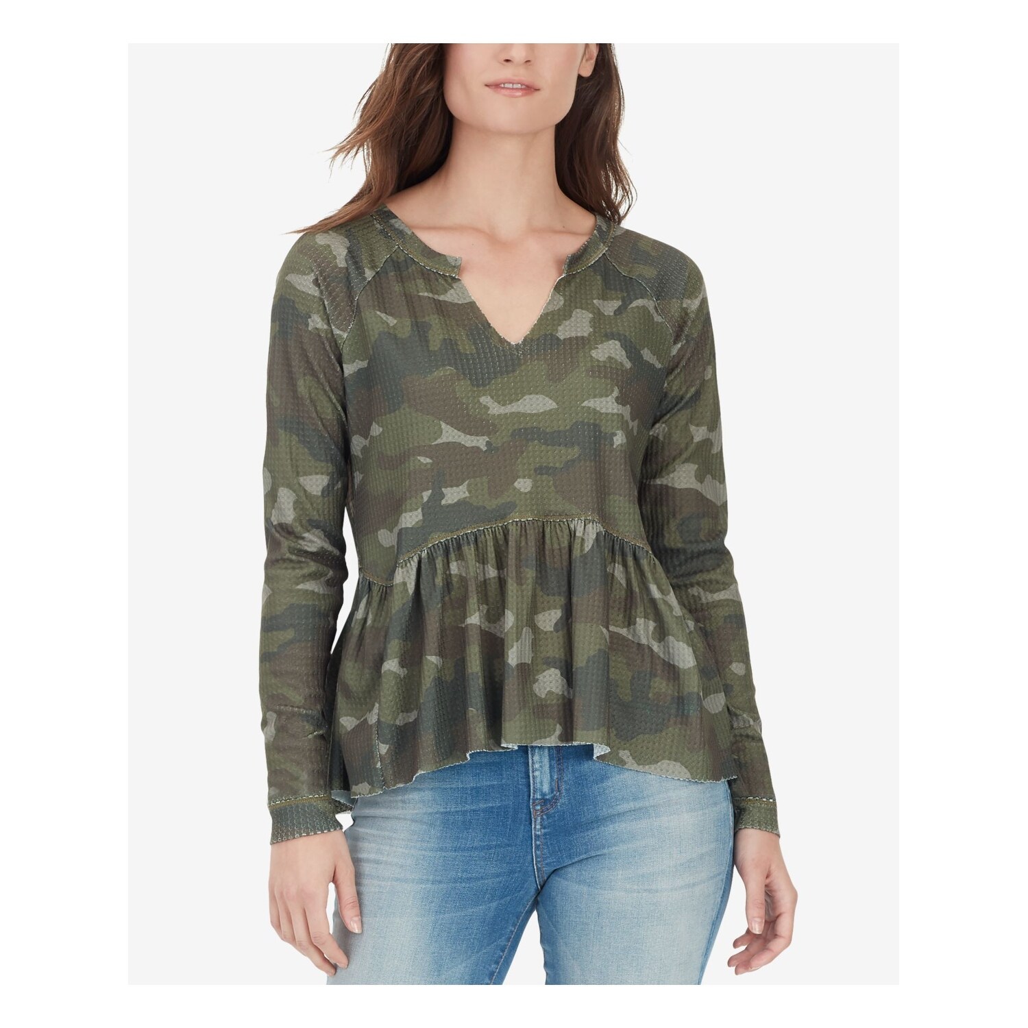 Shop William Rast Womens Green Camouflage Long Sleeve V Neck