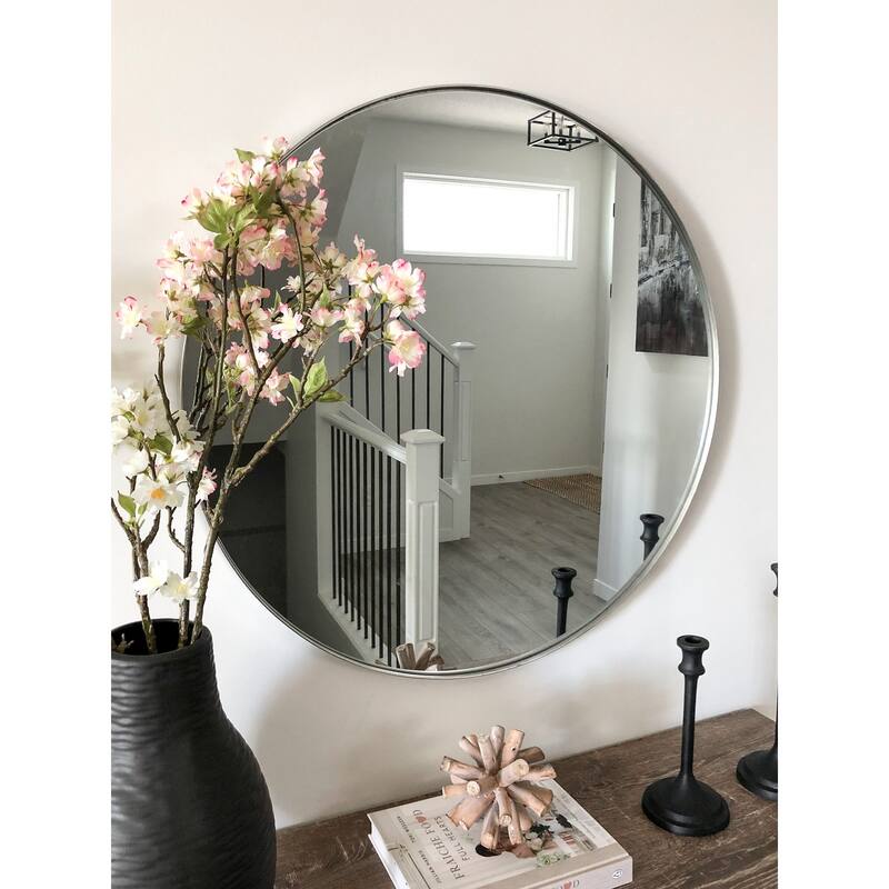 Frame My Mirror Nickel Round Wall Mirror, Cheyenne Design - 30" x 30"