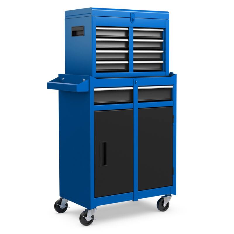 2-in-1 Tool Chest and Cabinet with 5 Sliding Drawers - 23" x 11" x 40.5"(L x W x H) - Blue