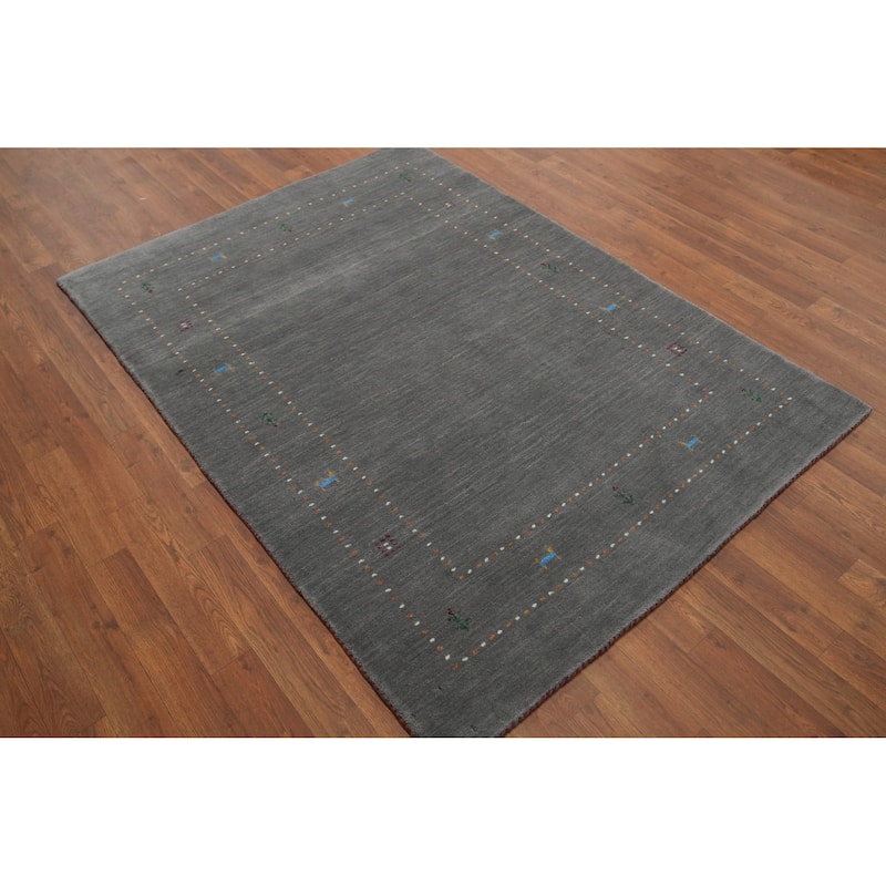 Gray Wool Gabbeh Oriental Accent Rug Tribal Geometric Carpet - 5' 7'' X 4' 1''
