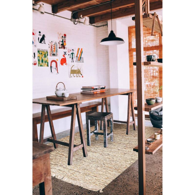 ECARPETGALLERY Braid weave Sienna Tan Wool Rug - 5'2 x 7'6