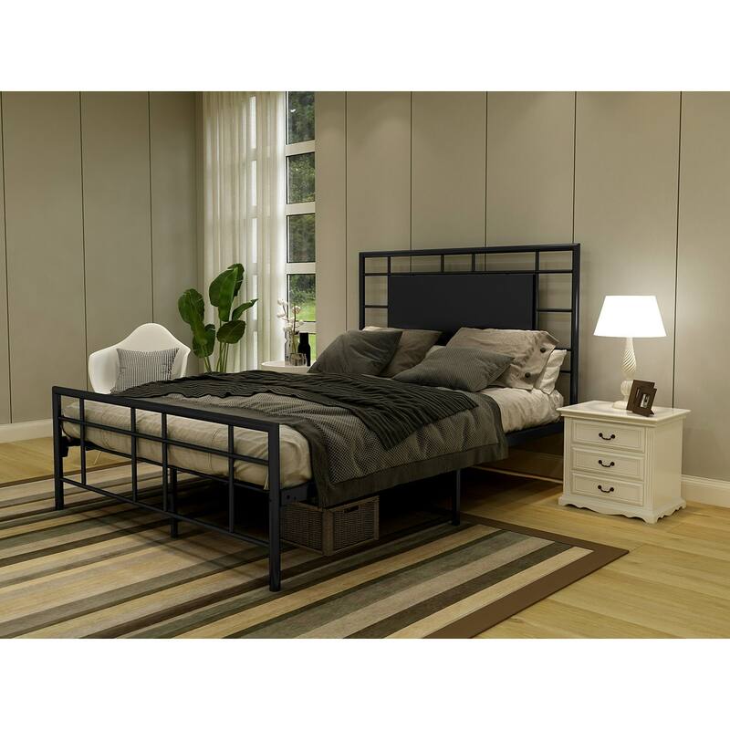 Goutwel Metal Platform Bed Frame with Headboard and Footboard - Black - Full