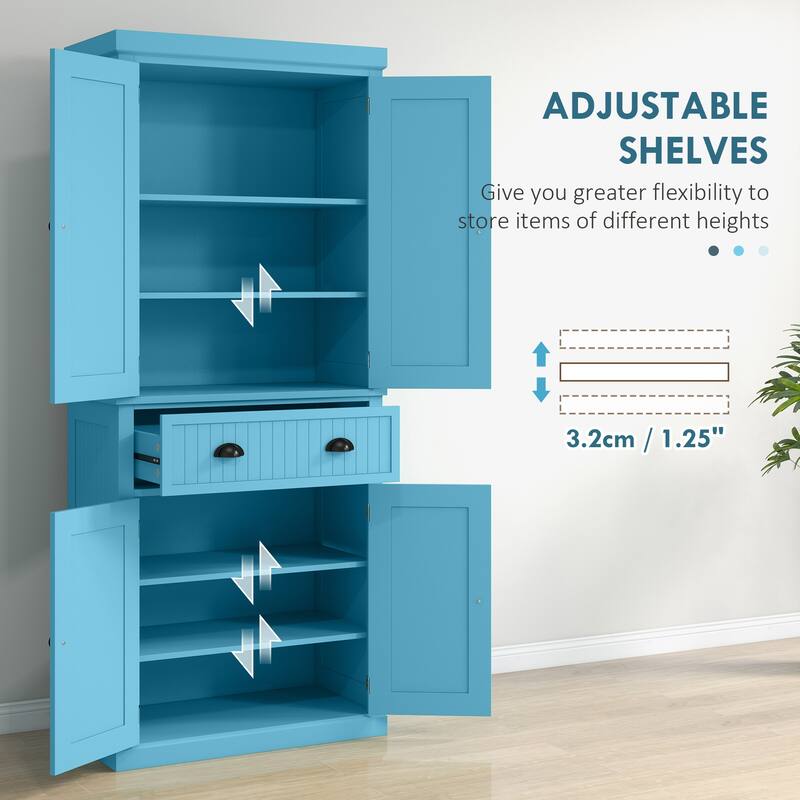 72" Kitchen Pantry Cabinet, Freestanding Tall Storage Cabinet, Traditional Kitchen Cabinet with 4 Doors, Drawer
