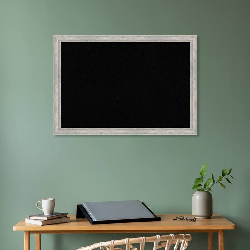 Angled Silver Wood Framed Black Corkboard Bulletin Board, Organization Board, Pin Board