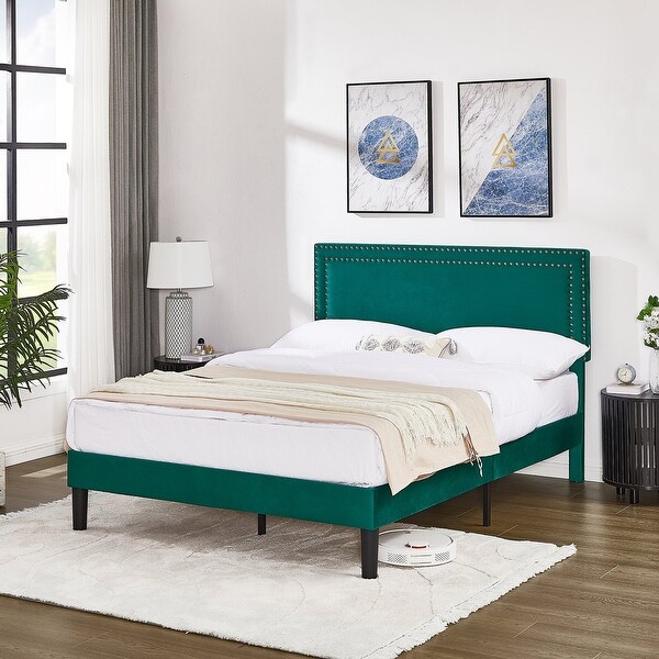 Upholstered Platform Bed Frame with Adjustable Headboard