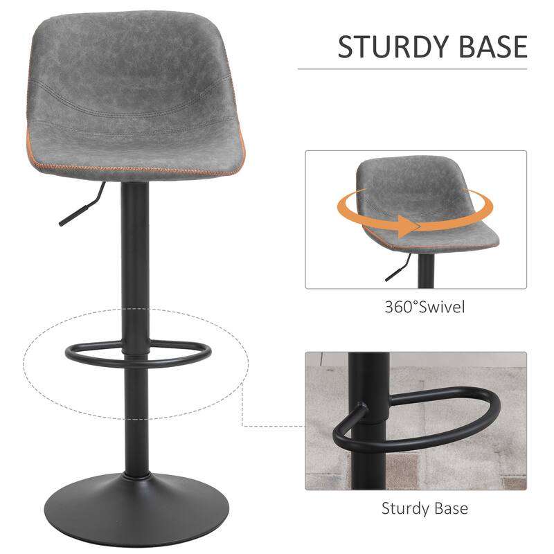 HOMCOM Swivel Bar Stools Set of 2 Bar Height Chairs Adjustable Height Barstool PU Leather Padded with Back - 17.25*17*41.75