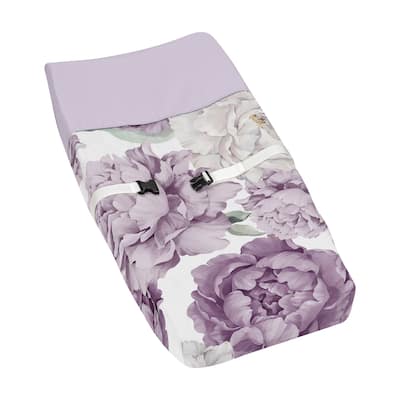 Sweet Jojo Designs Lavender Purple Boho Shabby Chic Floral Girl Changing Pad Cover Ivory Bohemian Vintage Garden Watercolor