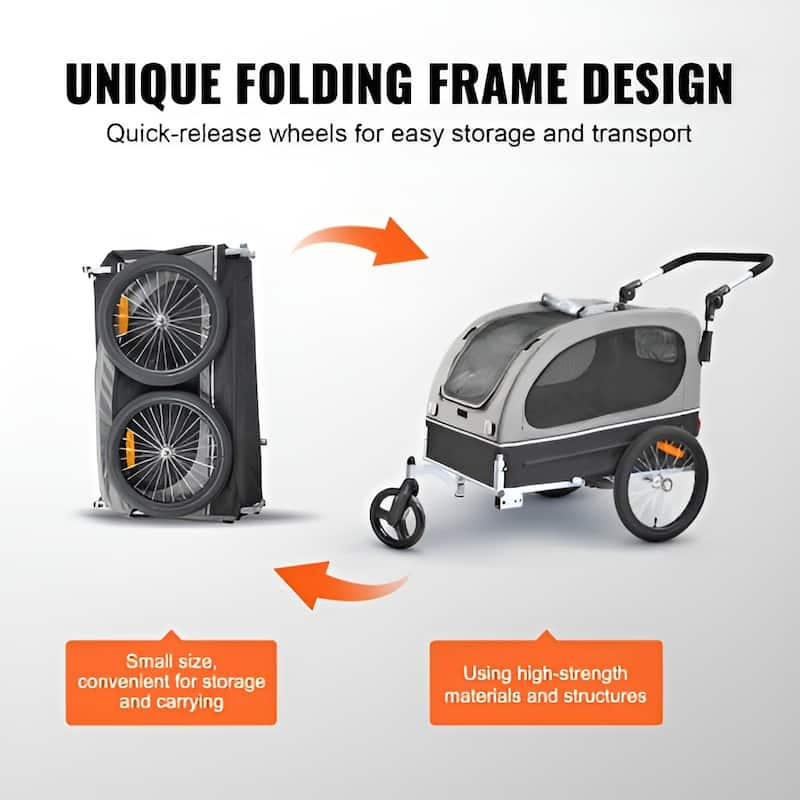 Dog Bike Trailer, Supports up to 88 lbs, 2-in-1 Pet Stroller Cart Bicycle Carrier, Easy Folding Cart Frame with Quick Release W