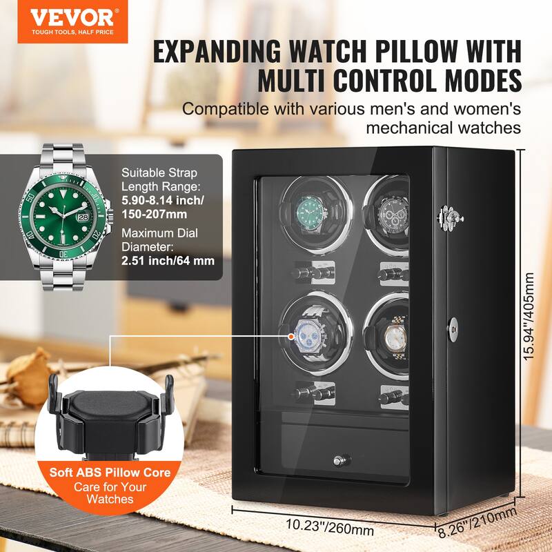 VEVOR Watch Winder with 1-8 for Men's and Women's Automatic Watches with Super Quiet Japanese Mabuchi Motors LED Lights
