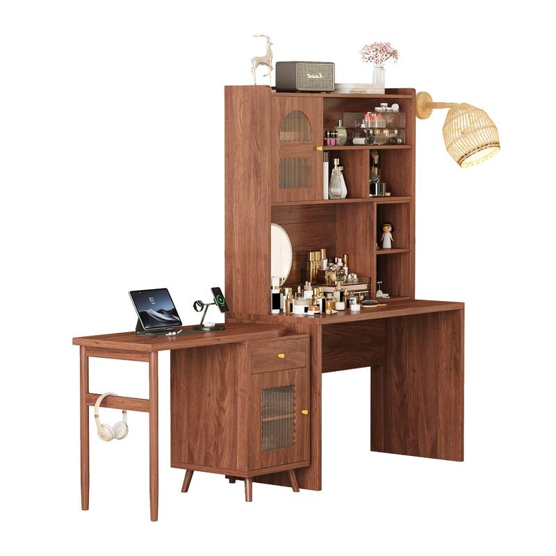 43" x 70" Home Office Desk with 90° Adjustable Tabletop, Storage Drawer & Cabinets – Perfect for Gaming, Study & Work in Bedroom