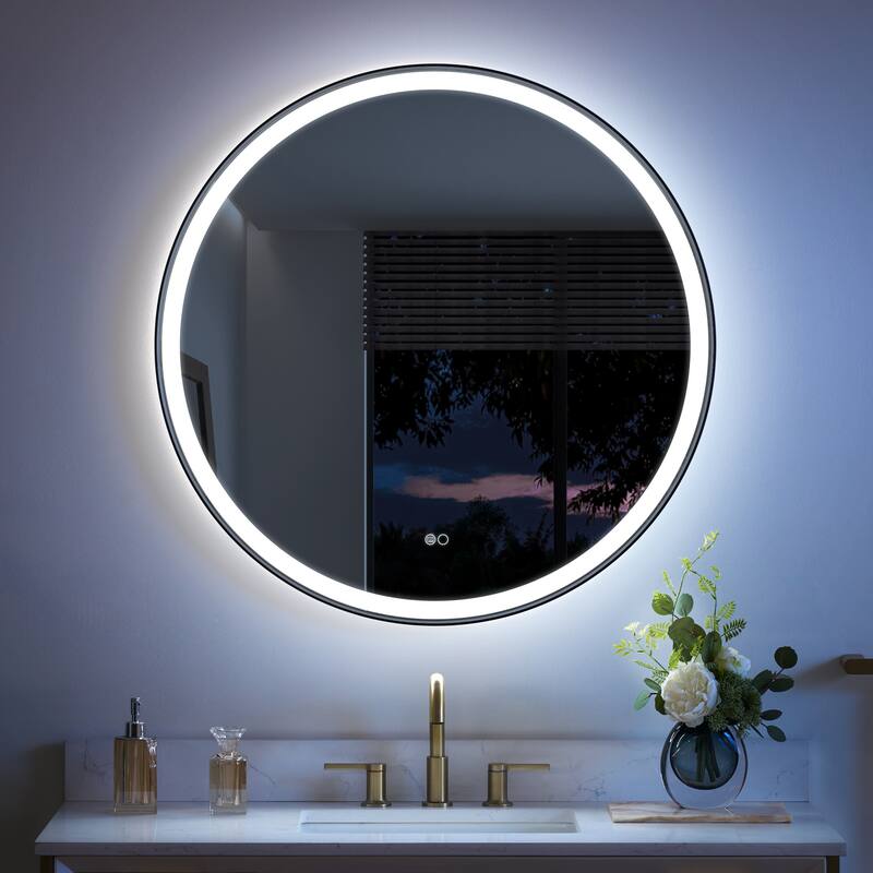 Wall Mounted Bathroom Framed LED Mirror With Anti- Fog,Memory Function And Dimmable Light Touch Sensor