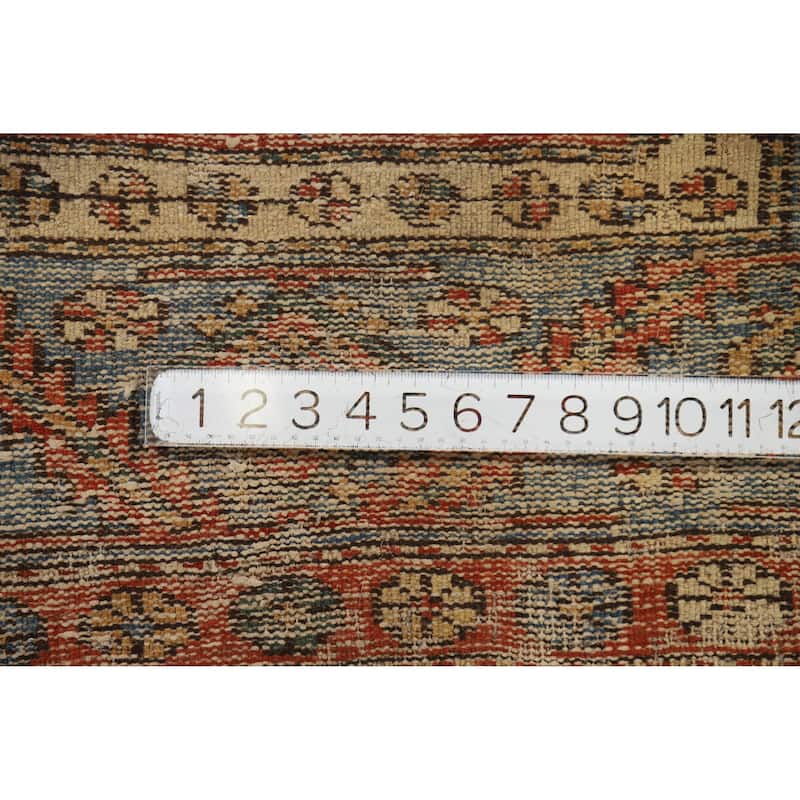 Hand Knotted Oriental 100% Wool Carpet Traditional Geometric Oranges & Rust Heriz (serapi) Runner Rug - 12' 7'' X 2' 10''