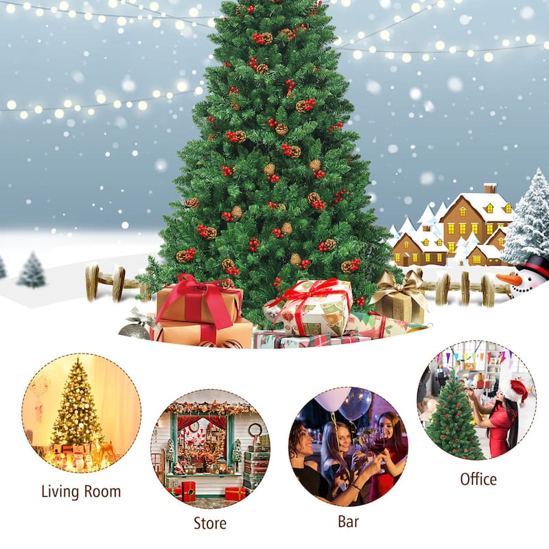 Gymax 6.5FT Pre-Lit Christmas Tree Hinged Artificial Tree Indoor w/ - See Details
