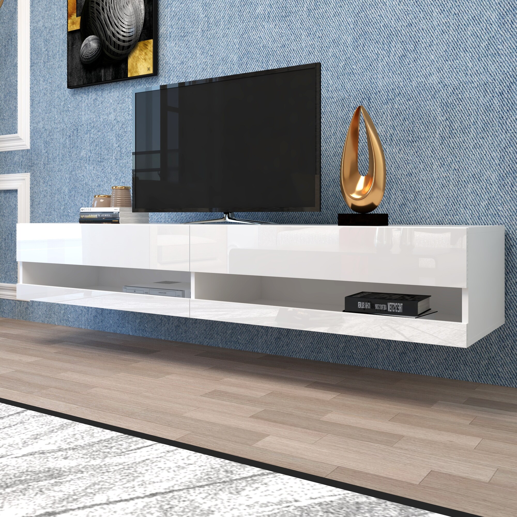 White wall outlet mounted entertainment center
