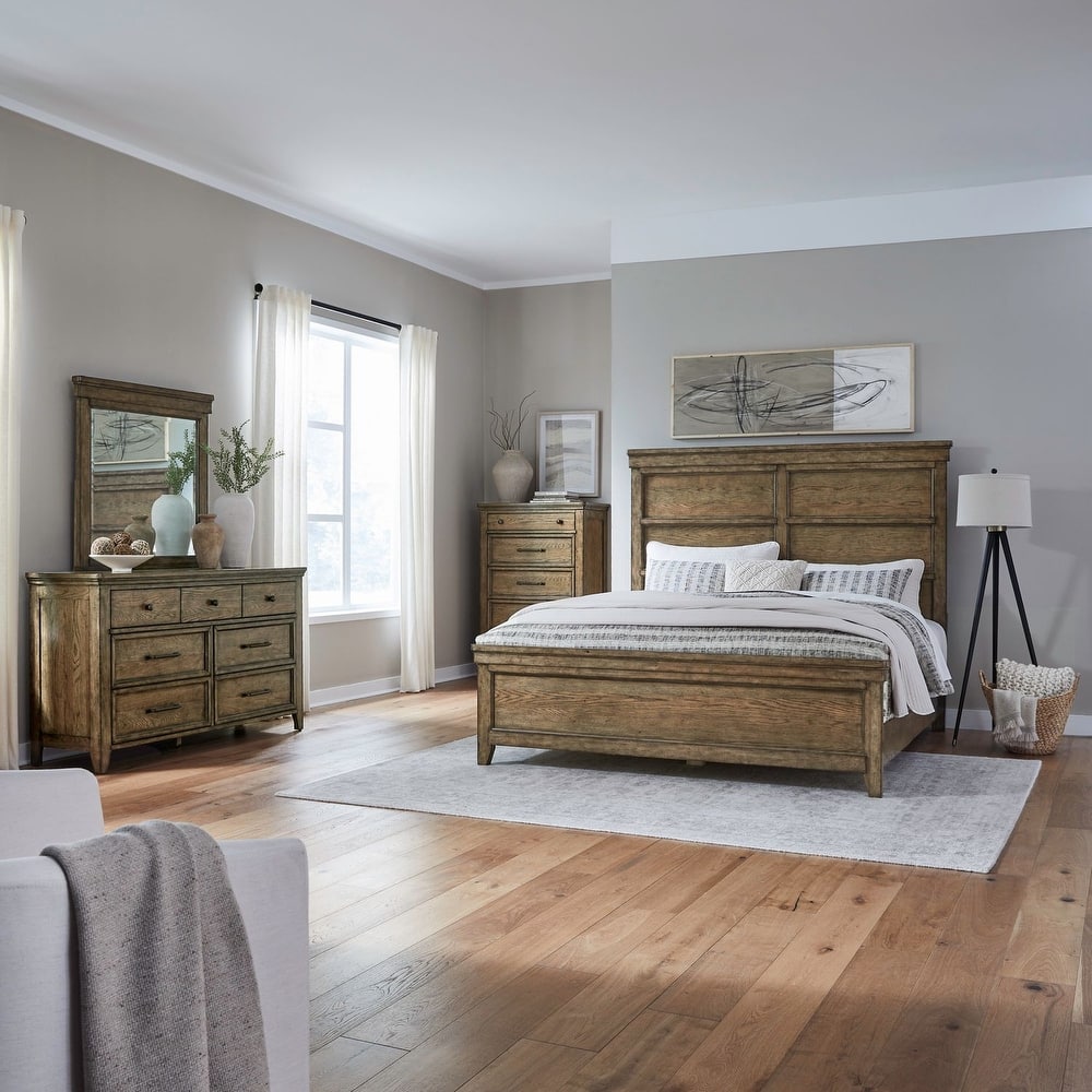 Liberty Furniture Carolina Park Panel Bed, Dresser & Mirror, Chest, Nightstand - King, Queen