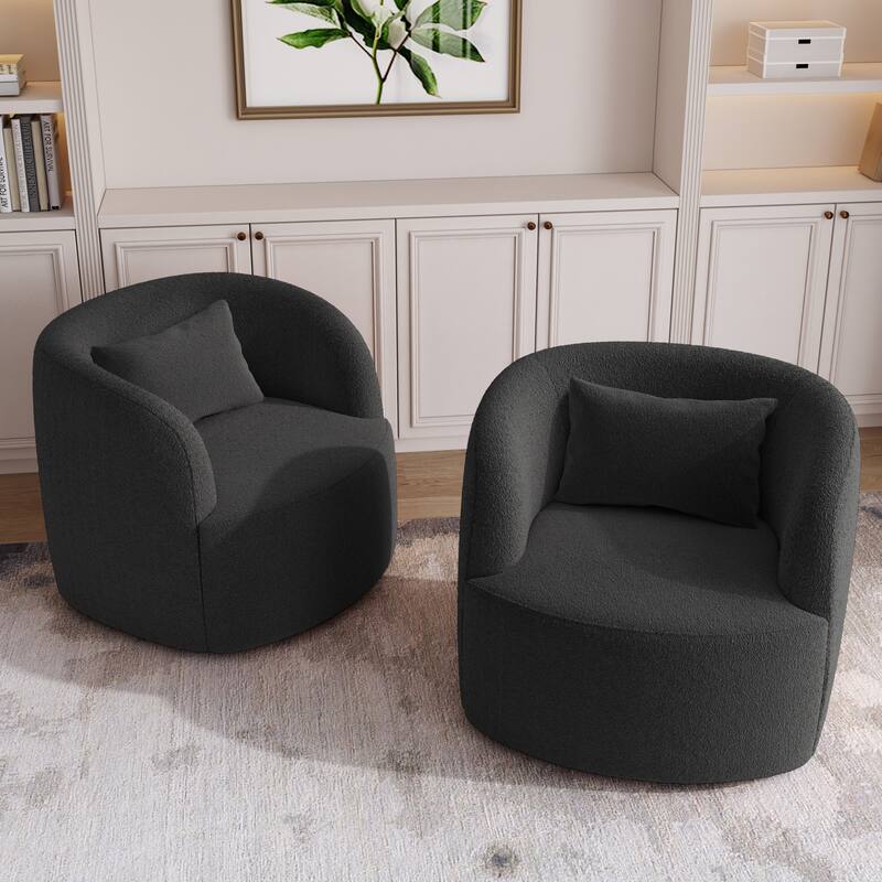 2Set Modern 360-degree Rotation Teddy Barrel Chairs