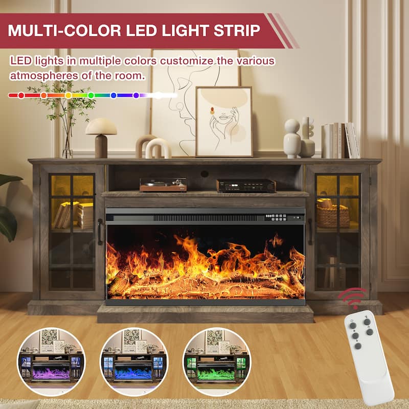 36 Inch 3-Sided Glass Fireplace TV Stand for TVs up to 80"